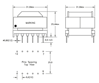 Dimensional Drawing for P3799-3 and P3799-4 Series Offline Isolated Flyback Transformers